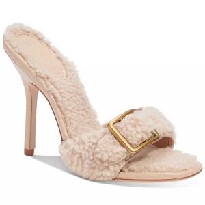 Coach Cream Shearling Mule Slides with Buckle Detail